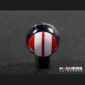 MINI Cooper Gear Shift Knob - Black Housing - Red w/ White Racing Stripes Design