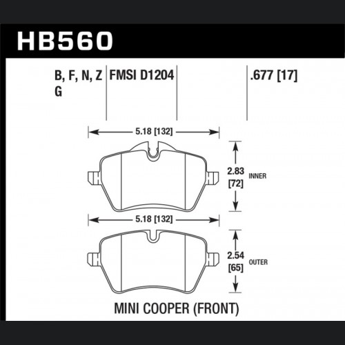 Mini Cooper Brake Pads - Front - Hawk Performance - DTC-60 - `06-`15