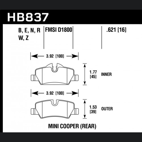 Mini Cooper Brake Pads - Rear - Hawk Performance - HPS 5.0 - `14-`17