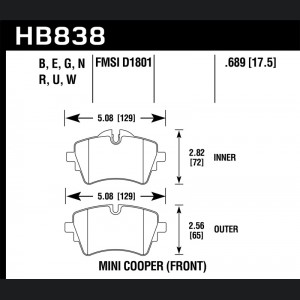 Mini Cooper S Brake Pads - Front - Hawk Performance - HPS 5.0 Disc Brake Pad - `14-`17
