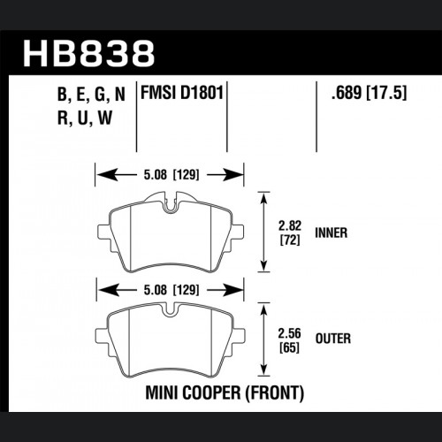 Mini Cooper S Brake Pads - Front - Hawk Performance - HPS 5.0 Disc Brake Pad - `14-`17