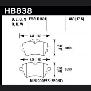 Mini Cooper S Brake Pads - Front - Hawk Performance - HPS 5.0 Disc Brake Pad - `14-`17