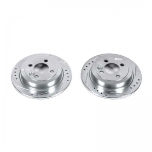 Mini Cooper Brake Rotors (2) - Rear - PowerStop - Evolution Drilled & Slotted - Silver - `07-`16