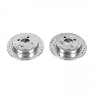 Mini Cooper Brake Rotors (2) - Rear - PowerStop - Evolution Drilled & Slotted - Silver - `07-`16
