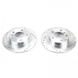 Mini Cooper Countryman Brake Rotors (2) - Rear - PowerStop - Evolution Drilled & Slotted - Silver - `11-`16