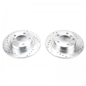 Mini Cooper Countryman Brake Rotors (2) - Rear - PowerStop - Evolution Drilled & Slotted - Silver - `11-`16