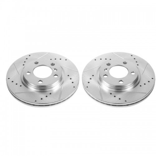 Mini Cooper Countryman Brake Rotors (2) - Front - PowerStop - Evolution Drilled & Slotted - Silver - `11-`16