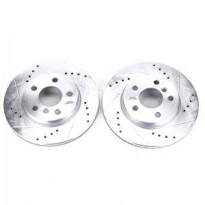 Mini Cooper Brake Rotors (2) - Front - PowerStop - Evolution Drilled & Slotted Zinc Plated Rotors - Silver - `14-`19