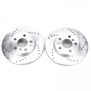 Mini Cooper Brake Rotors (2) - Front - PowerStop - Evolution Drilled & Slotted Zinc Plated Rotors - Silver - `14-`19