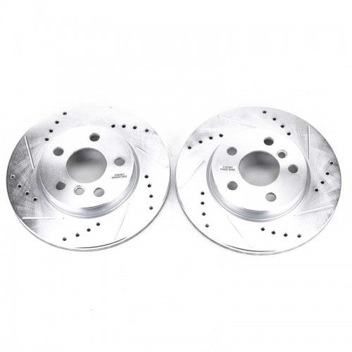 Mini Cooper Brake Rotors (2) - Front - PowerStop - Evolution Drilled & Slotted Zinc Plated Rotors - Silver - `14-`19