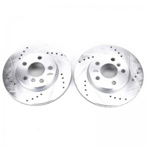 Mini Cooper Brake Rotors (2) - Front - PowerStop - Evolution Drilled & Slotted Zinc Plated Rotors - Silver - `14-`19