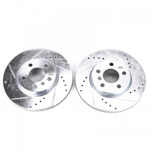 Mini Cooper Brake Rotors (2) - Front - PowerStop - Drilled & Slotted + Silver Zinc Plated - 2014