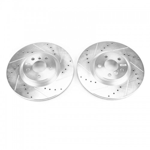 Mini Cooper Countryman Brake Rotors (2) - Front - PowerStop - Evolution Drilled & Slotted - Silver - `17-`20