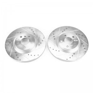 Mini Cooper Countryman Brake Rotors (2) - Front - PowerStop - Evolution Drilled & Slotted - Silver - `17-`20