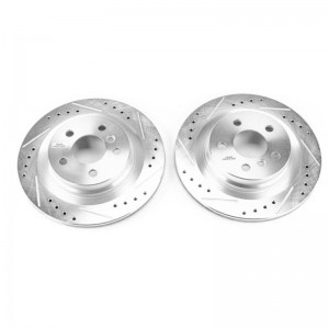 Mini Cooper Clubman Brake Rotors (2) - Rear - PowerStop - Evolution Drilled & Slotted - Silver Zinc Plated - `17-`19