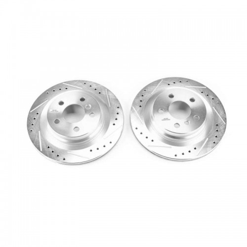 Mini Cooper Clubman Brake Rotors (2) - Rear - PowerStop - Evolution Drilled & Slotted - Silver Zinc Plated - `17-`19