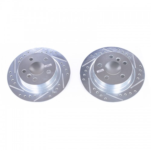 Mini Cooper Clubman Brake Rotors (2) - Rear - PowerStop - Evolution Drilled & Slotted - Silver - `16-`19
