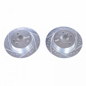 Mini Cooper Clubman Brake Rotors (2) - Rear - PowerStop - Evolution Drilled & Slotted - Silver - `16-`19