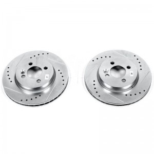Mini Cooper Brake Rotors (2) - Front - PowerStop - Drilled & Slotted Zinc Plated - Silver - `07-`16