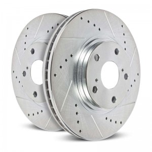 Mini Cooper Brake Rotors (2) - Front - PowerStop - Drilled & Slotted Zinc Plated - Silver - `07-`16