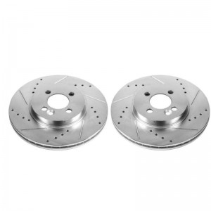 Mini Cooper Brake Rotors (2) - Front - PowerStop - Drilled & Slotted Zinc Plated - Silver - `07-`16