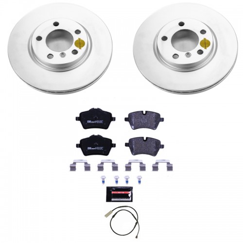 Mini Cooper Countryman Brake Kit - Front - PowerStop - Genuine Geomet Coated Rotors + ECE-R90 Brake Pads - `11-`16