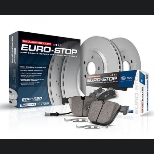 Mini Cooper Brake Kit - Front - PowerStop - Genuine Geomet Coated Rotors + ECE-R90 Certified Pads + Hardware Kit - `14-`21