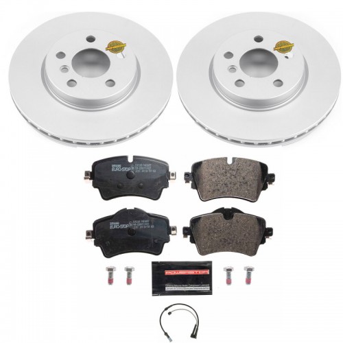 Mini Cooper Clubman Brake Kit - Front - PowerStop - Genuine Geomet Coated Rotors + ECE-R90 Brake Pads + Hardware Kit - `16-`19