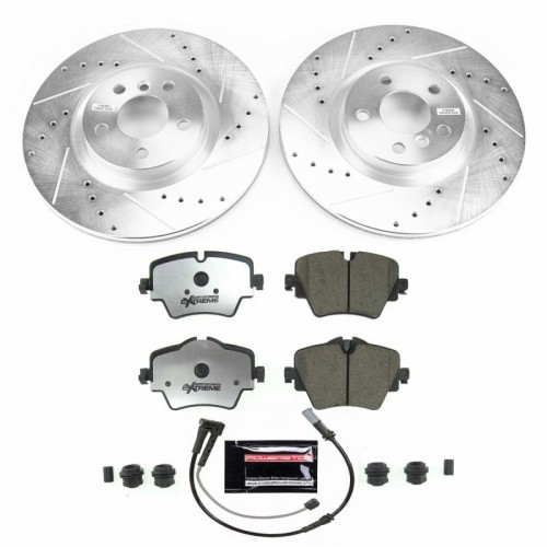 Mini Cooper Countryman Brake Kit - Front - PowerStop - Z26 Street Warrior + Drilled & Slotted Rotors + Carbon-Fiber Ceramic Pads - `17-`21