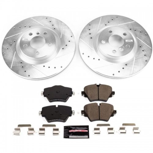 Mini Cooper Countryman Brake Kit - Front - PowerStop - Drilled & Slotted Rotors + Carbon-Fiber Ceramic Pads - `17-`21