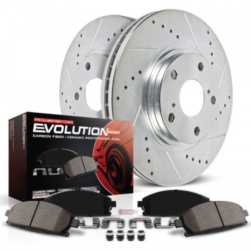 Mini Cooper Clubman Brake Kit - Front - PowerStop - Drilled & Slotted Rotors + Carbon-Fiber Ceramic Pads - 2019