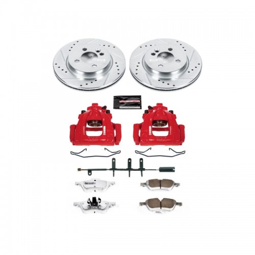 Mini Cooper Brake Kit - Front - PowerStop - Drilled & Slotted Rotors, Carbon-Fiber Ceramic Pads, Powder Coated Calipers - `07-`08