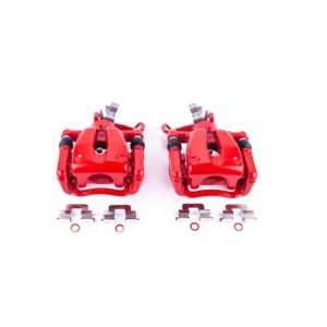 Mini Cooper Brake Calipers - Rear - PowerStop - High-Temp Red Powder Coated, Floating Manual Parking Brake Caliper with Bracket - Red - `07-`10