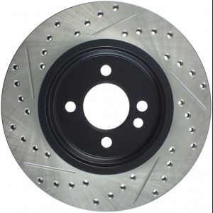 Mini Cooper Brake Rotor (1) - Front Left - Stoptech - Drilled & Slotted - Black - `02-`07