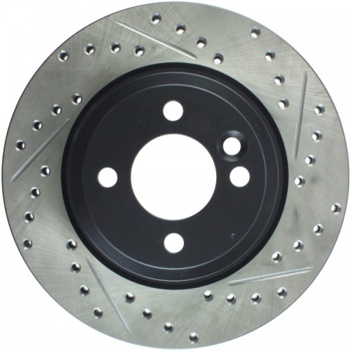 Mini Cooper Brake Rotor (1) - Front Left - Stoptech - Drilled & Slotted - Black - `02-`07