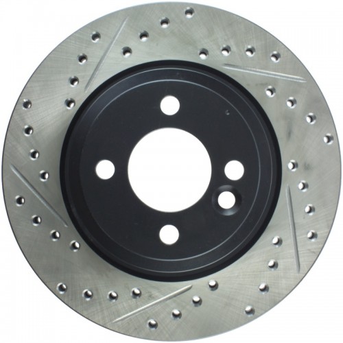Mini Cooper Brake Rotor (1) - Right Front - Stoptech - Slotted & Drilled Sport - Black - `02-`07