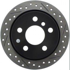 Mini Cooper Brake Rotor (1) - Rear Left - Stoptech - Drilled/Slotted Sport Rotor - Black E-Coated - `14-`15