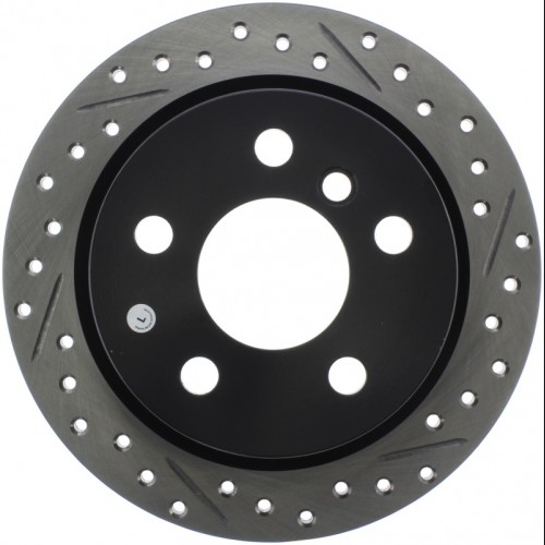 Mini Cooper Brake Rotor (1) - Rear Left - Stoptech - Drilled/Slotted Sport Rotor - Black E-Coated - `14-`15