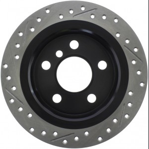 Mini Cooper Brake Rotor (1) - Rear Left - Stoptech - Drilled/Slotted Sport Rotor - Black E-Coated - `14-`15