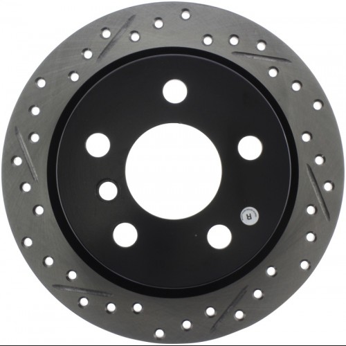 Mini Cooper Brake Rotor (1) - Rear Right - Stoptech - Slotted & Drilled - Black - `14-`19