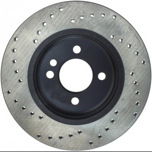 Mini Cooper Brake Rotor (1) - Front Left - Stoptech - Drilled Sport - Black - `02-`06
