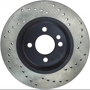 Mini Cooper Brake Rotor (1) - Front Right - Stoptech - Drilled Sport - Black - `02-`06