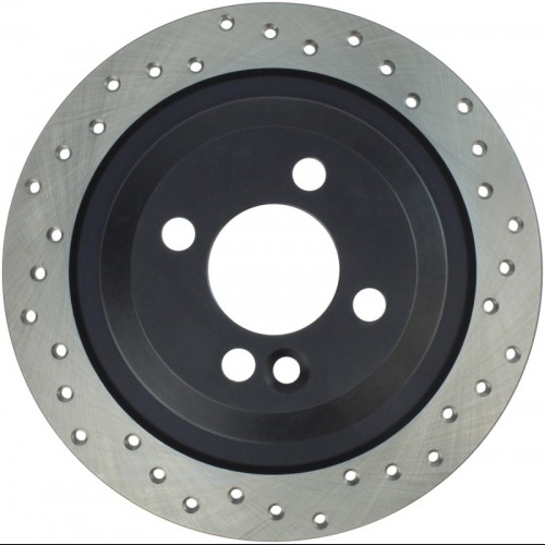 Mini Cooper Brake Rotors (2) - Front + Rear - Stoptech - Drilled Sport - Black - `09-`16