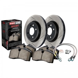 Mini Cooper Brake Kit - Rear - Stoptech - Slotted Rotors + Sport Pads + Stainless Steel Brake Lines - Black - `02-`03