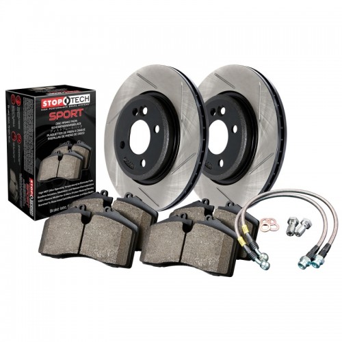 Mini Cooper Brake Kit - Rear - Stoptech - Slotted Rotors + Sport Pads + Stainless Steel Brake Lines - Black - `02-`03