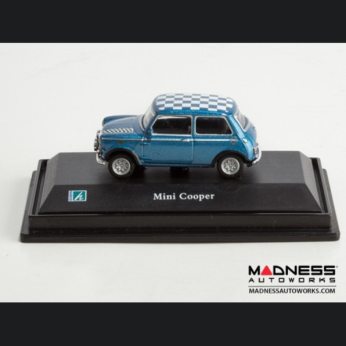 Hongwell Cararama Mini Cooper- 1/72 Scale Diecast Model Car - Blue W/ Checkered Design