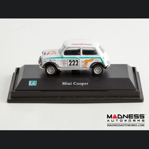 Hongwell Cararama Mini Cooper- 1/72 Scale Diecast Model Car - White W/ Green Stripe