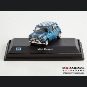 Hongwell Cararama Mini Cooper- 1/72 Scale Diecast Model Car - Blue W/ Checkered Design