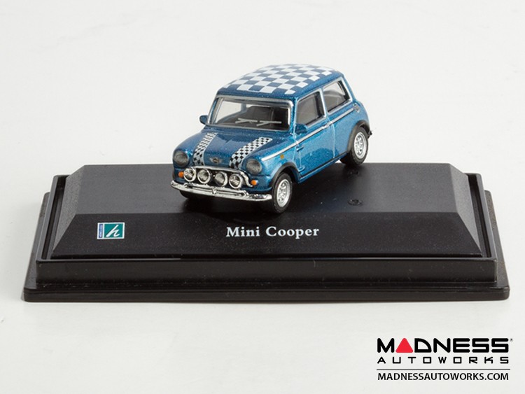 Hongwell Cararama Mini Cooper- 1/72 Scale Diecast Model Car - Blue W/ Checkered Design