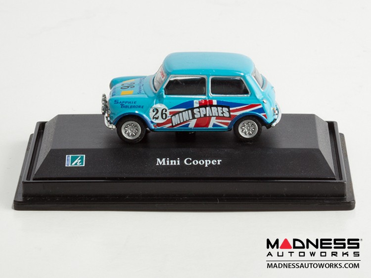 Hongwell Cararama Mini Cooper- 1/72 Scale Diecast Model Car - Light Blue W/ British Flag